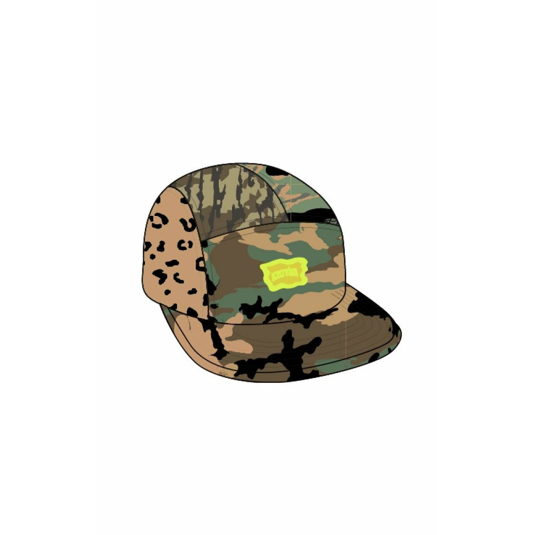 A close-up image of the Ice Cream Darko Panel Camo Hat (411-8801) featuring a camouflage pattern and the Ice Cream logo embroidered on the front