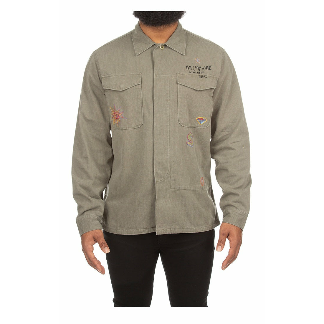 Olive drab long-sleeve woven shirt with BB Starstruck pattern (821-2601)