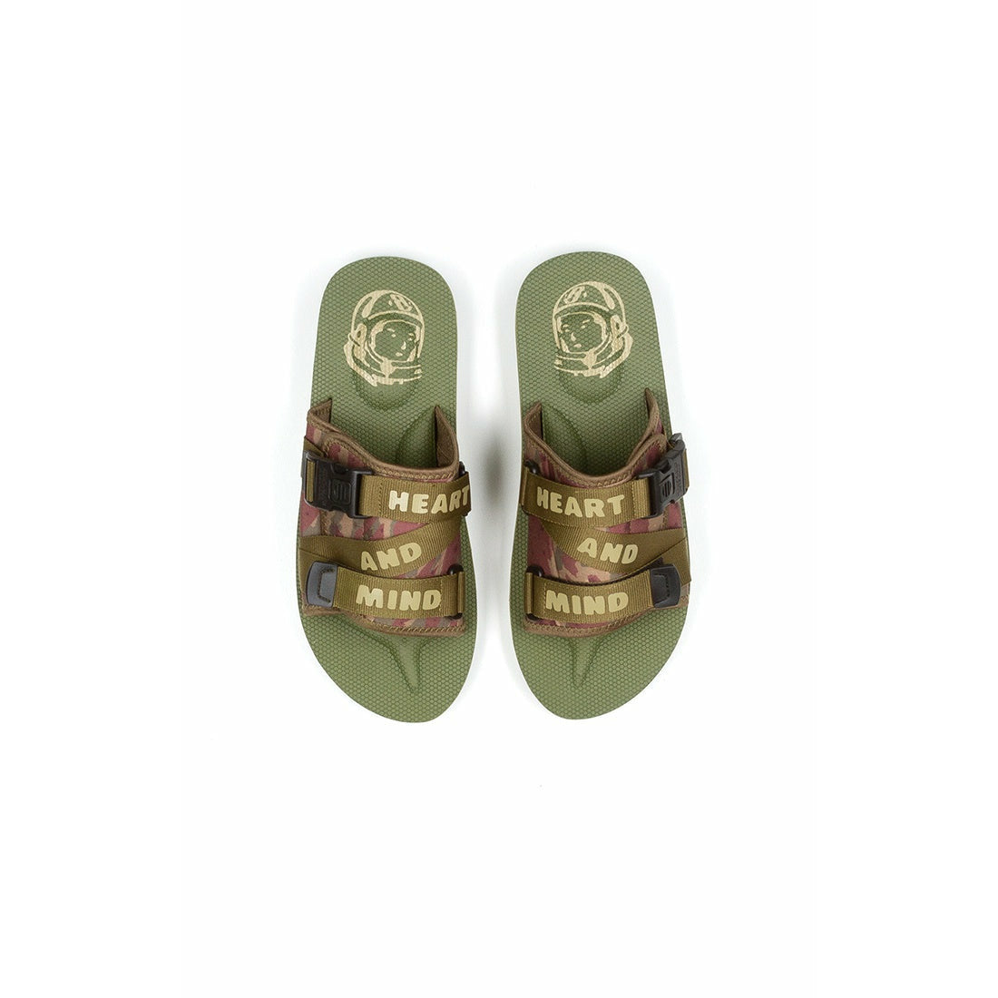 Pair of BBC Olive Branch BB Spacewalker II Slides (821-3811) on white background with comfortable cushioned footbed and adjustable buckle strap