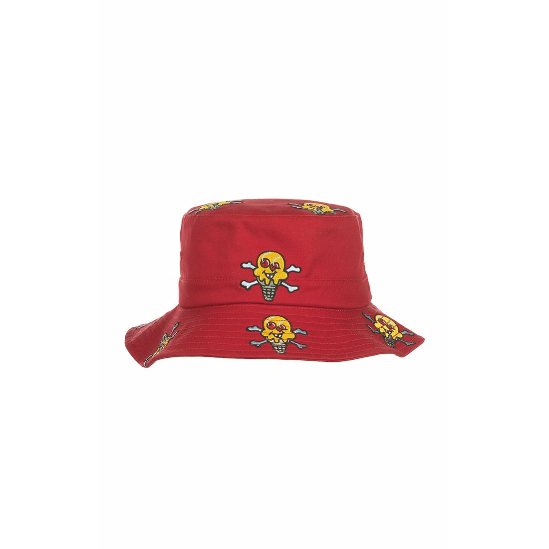 A close-up image of the Ice Cream Lavish Tomato Bucket Hat (421-5801) featuring vibrant red color and embroidered logo