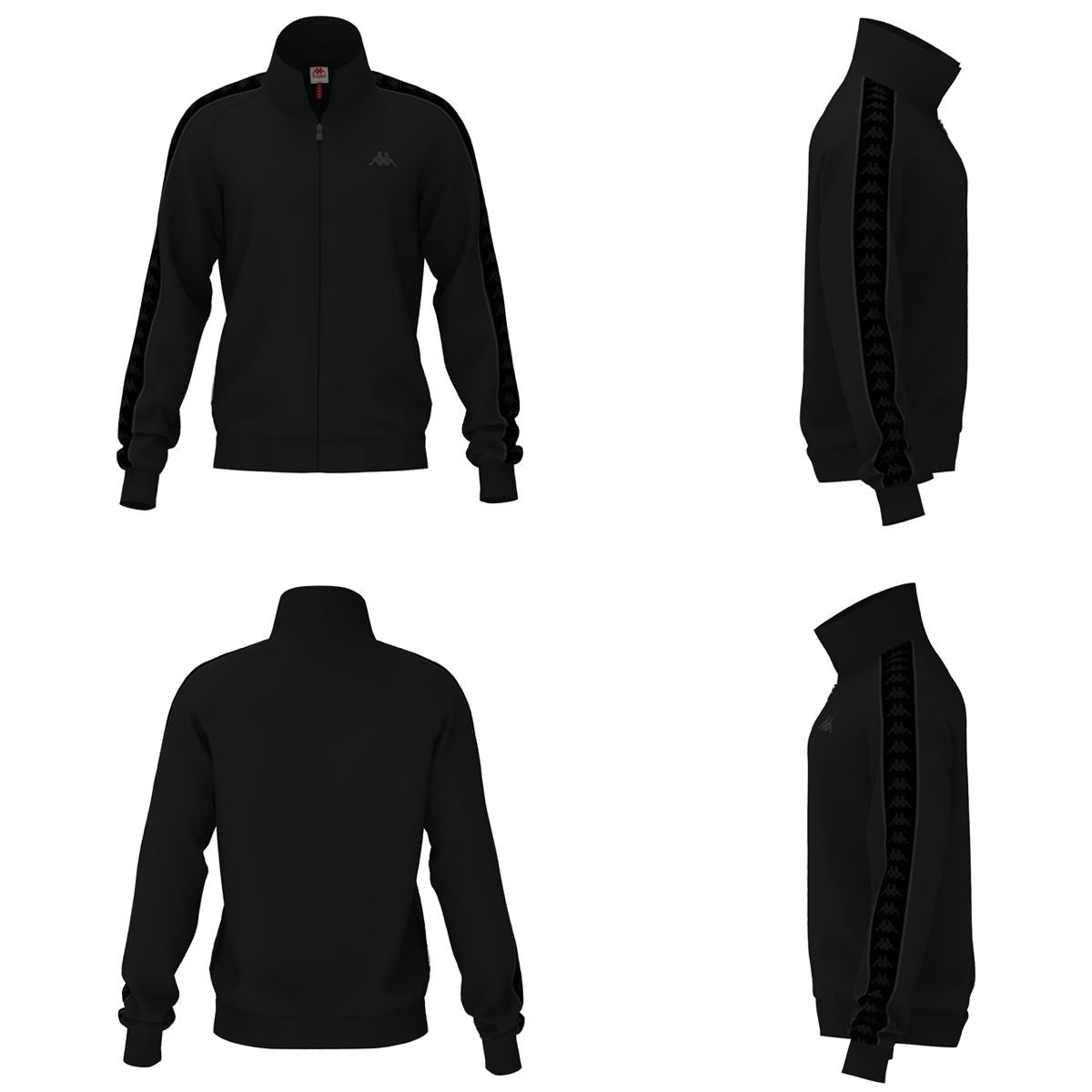 Back view of the Kappa Black/Black 222 Banda Anniston Track Jacket with branding and stripes