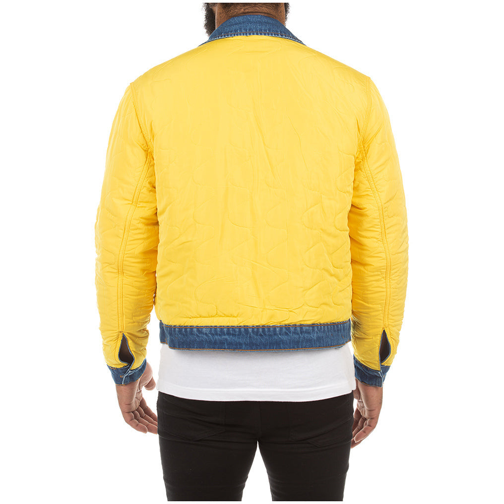 Model wearing the Ice Cream Bumble Reversible Salted Caramel Jacket (421-8400) with the reversible side exposed