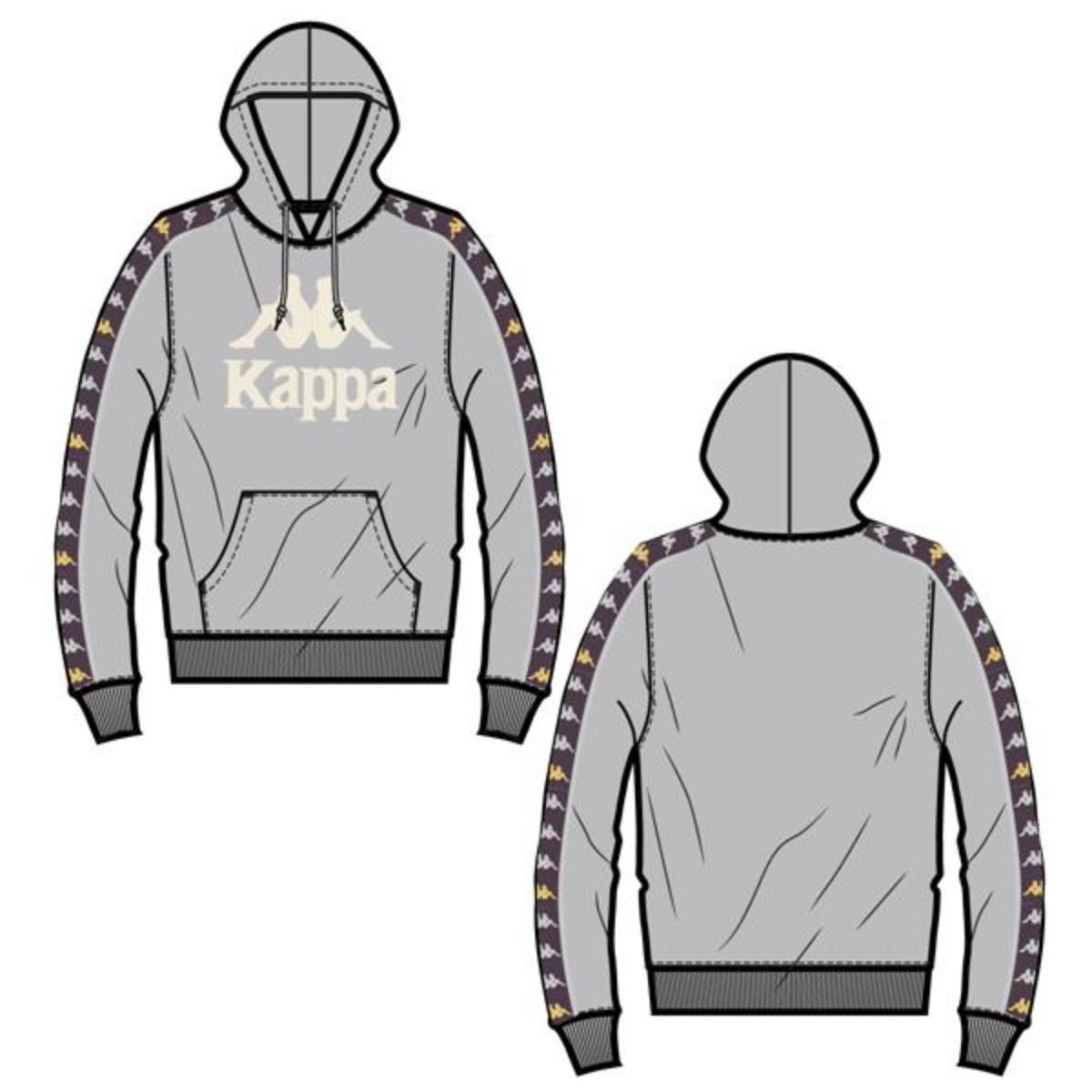 Kappa Grey/Violet 222 Banda Hurtado-3 Hoodie (311E1TW-A0V) showcasing the stylish and comfortable design of the pullover hoodie with bold brand logo and contrasting colors