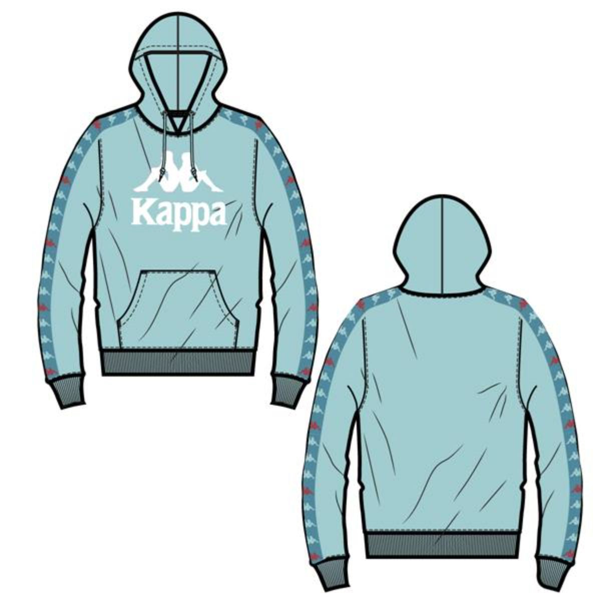 Kappa Green Water/Blue 222 Banda Hurtado-3 Hoodie (311E1TW-A0Z) featuring vibrant green and blue color block design with signature Kappa logo on the front