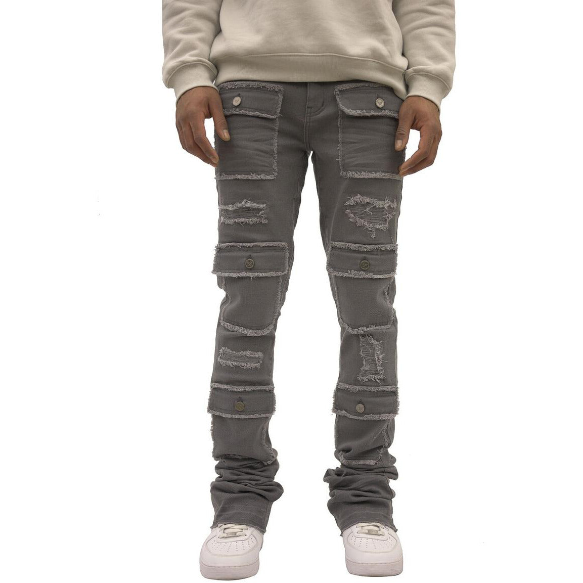 High-quality denim fabric and expert stitching in Doctrine Savant Stacked Jeans - Gray