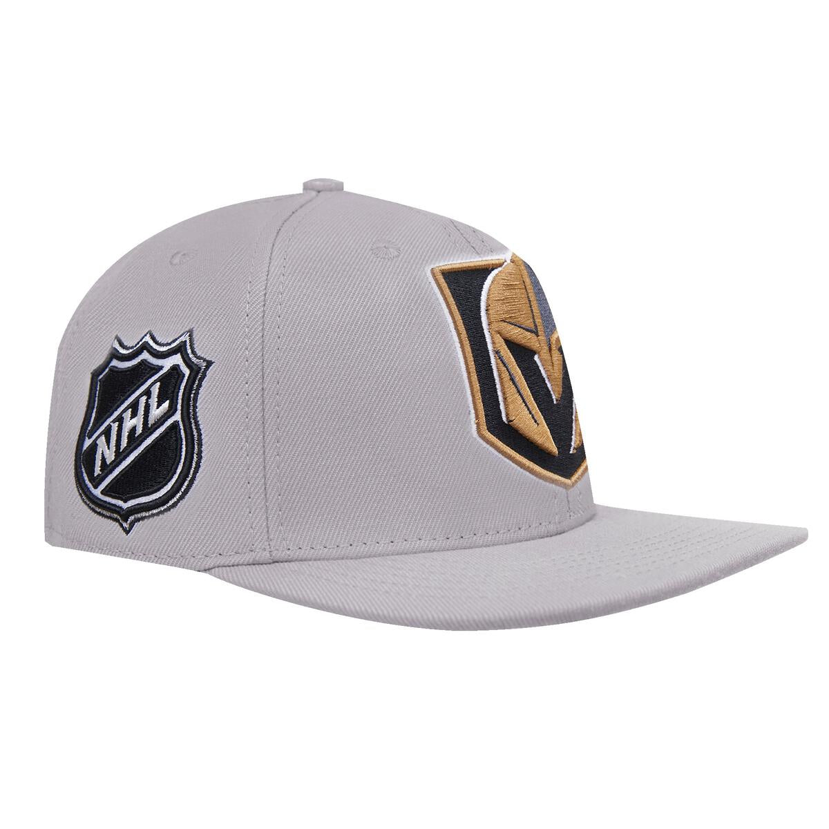 Grey wool snapback hat with embroidered Vegas Golden Knights logo