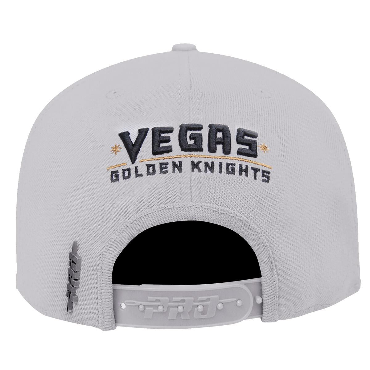 Grey Vegas Golden Knights wool snapback hat with embroidered team logo