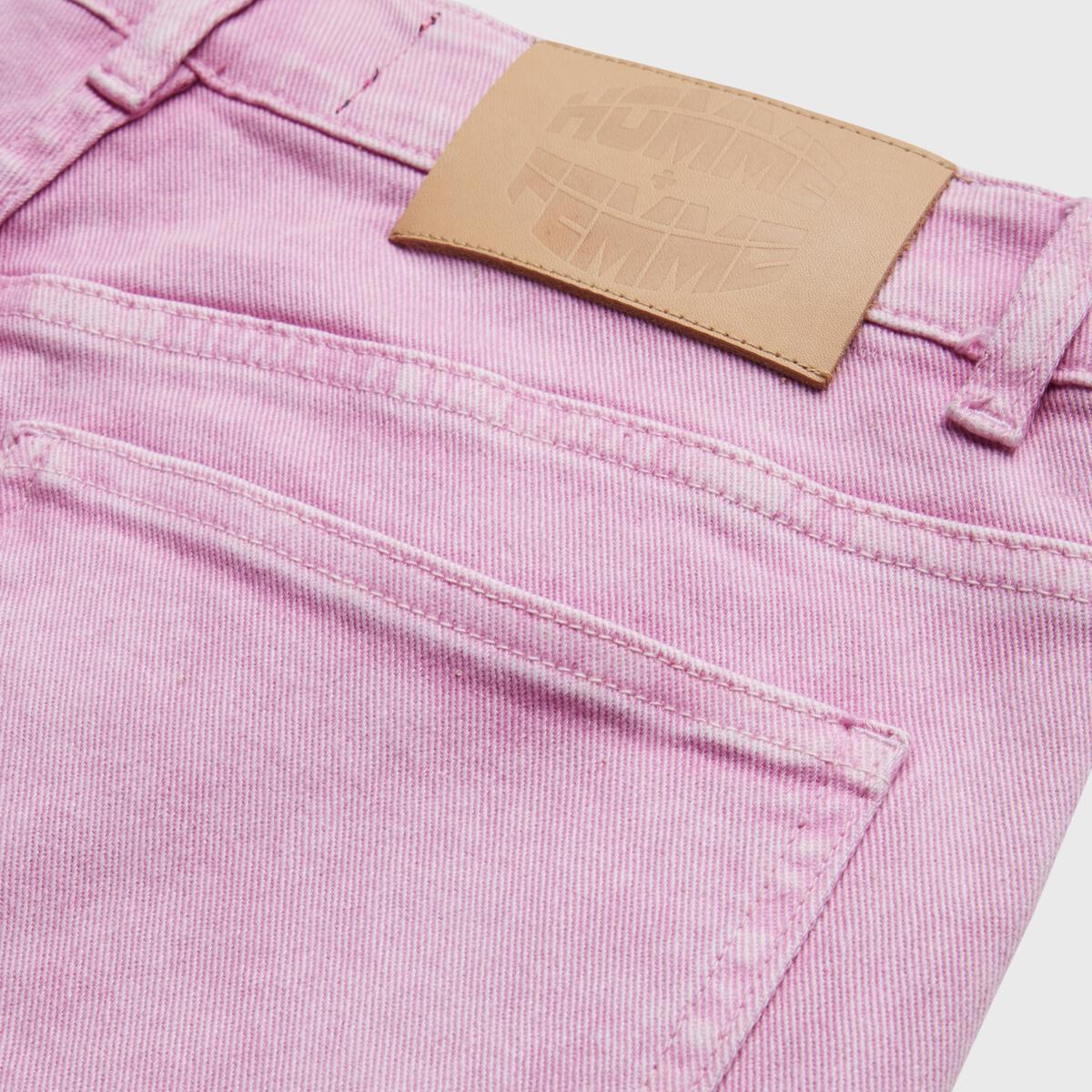 High-quality, comfortable Homme + Femme Twilight Pink Denim Jeans in a trendy pink shade