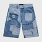 Stylish Homme + Femme 'Patchwork' Denim Shorts in Blue, perfect for casual summer outfits and comfortable all-day wear