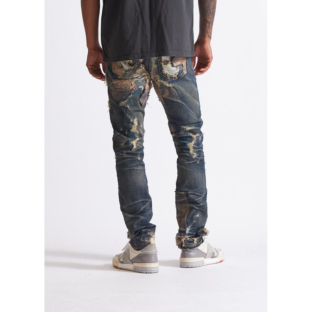  Embellish Mendez Dark Blue Ripped Denim Jeans back view with pocket design