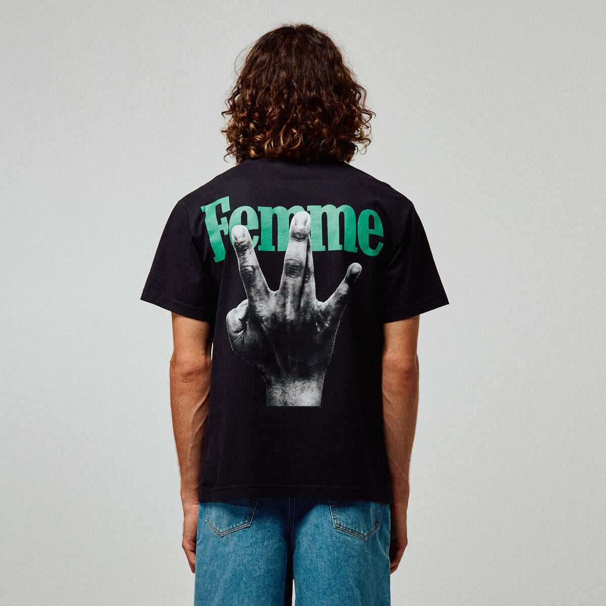 Homme + Femme "Twisted Fingers" Black Tee - Red/Green