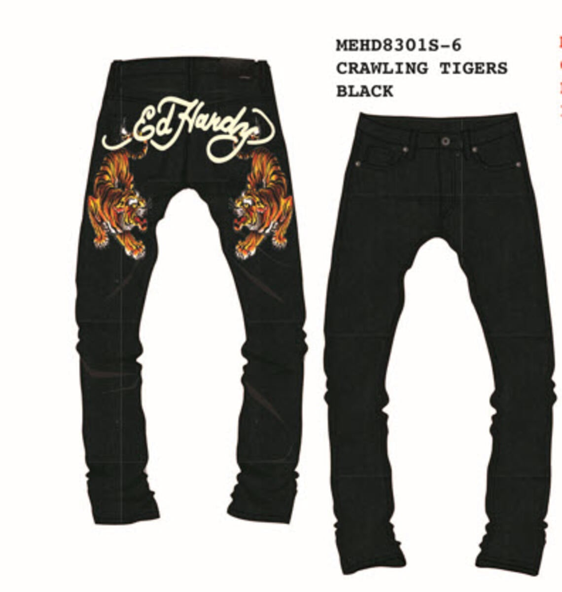 Black Ed Hardy Crawling Tigers Slim Taper Jeans featuring iconic tiger designs