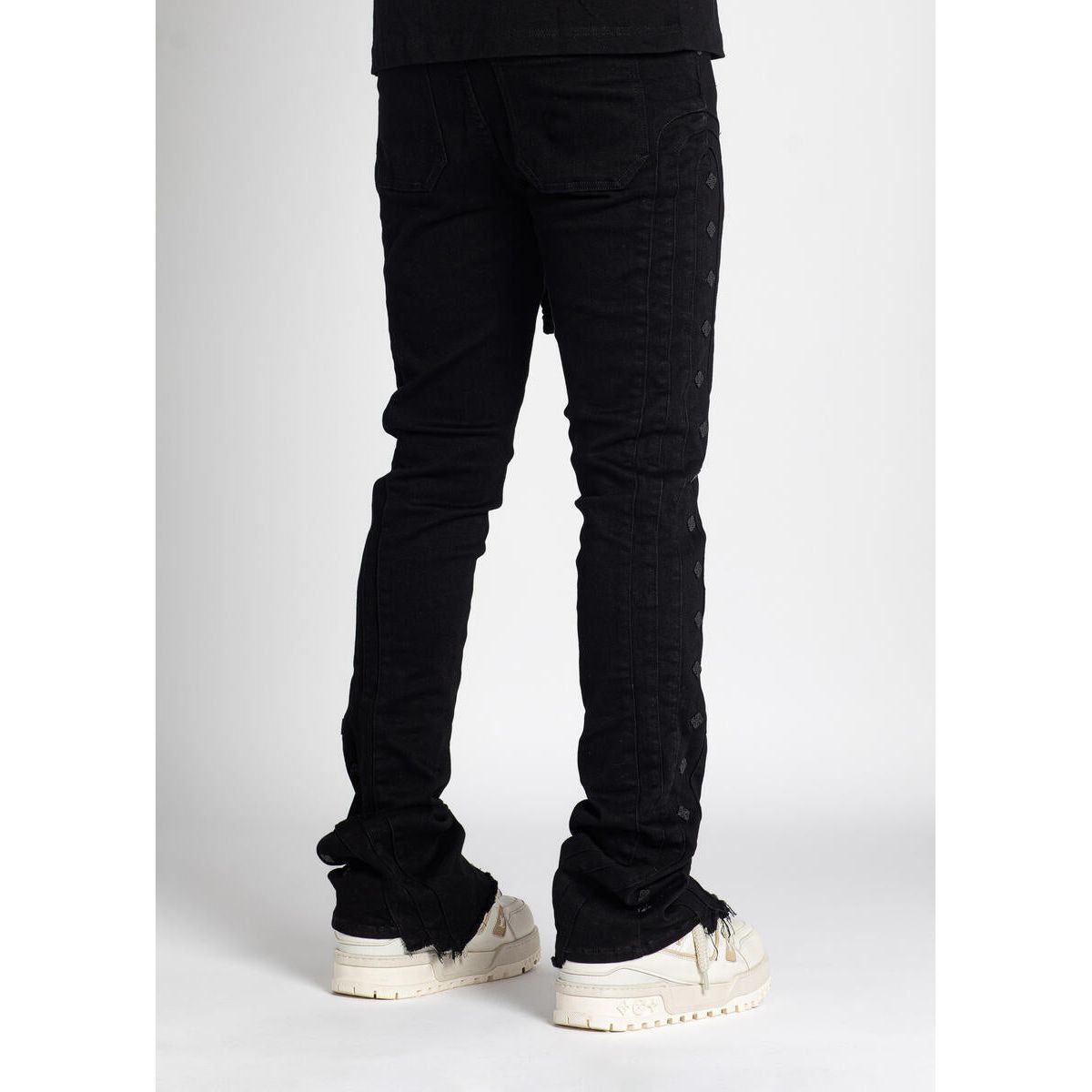 Guapi All Black Layer Stacked Denim jeans with distressed detailing