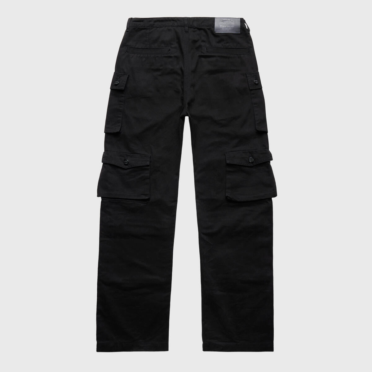 Close-up of the Bourne Cargo Pants in black showing the durable stitching and high-quality fabric