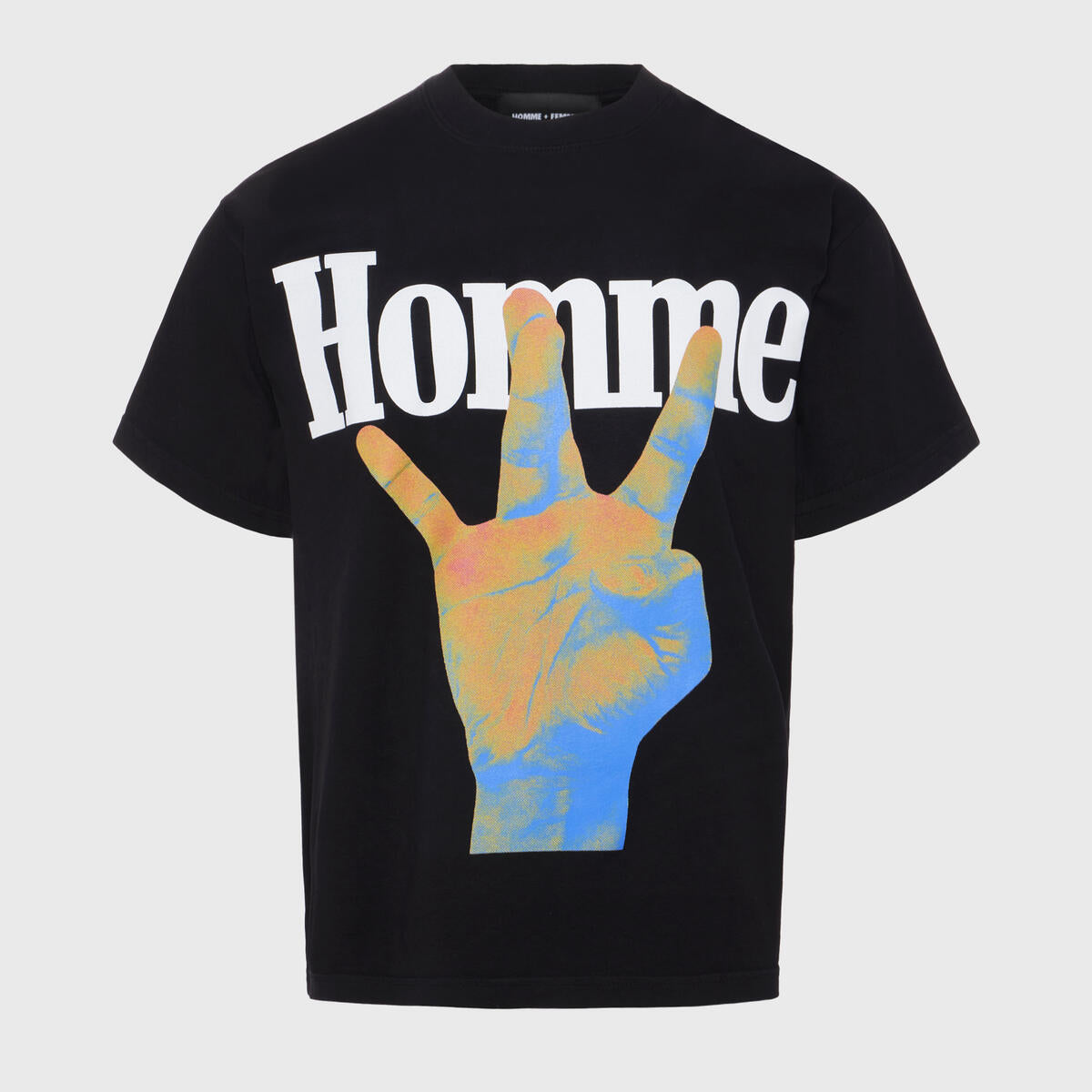 Homme + Femme "Twisted Fingers" Black Tee - Infrared