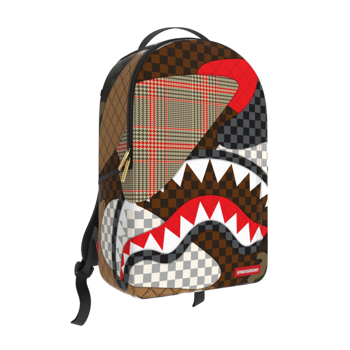 Black and red Sprayground All In One DLXSV Backpack (B6325) with multiple compartments and padded straps for comfortable and stylish everyday use