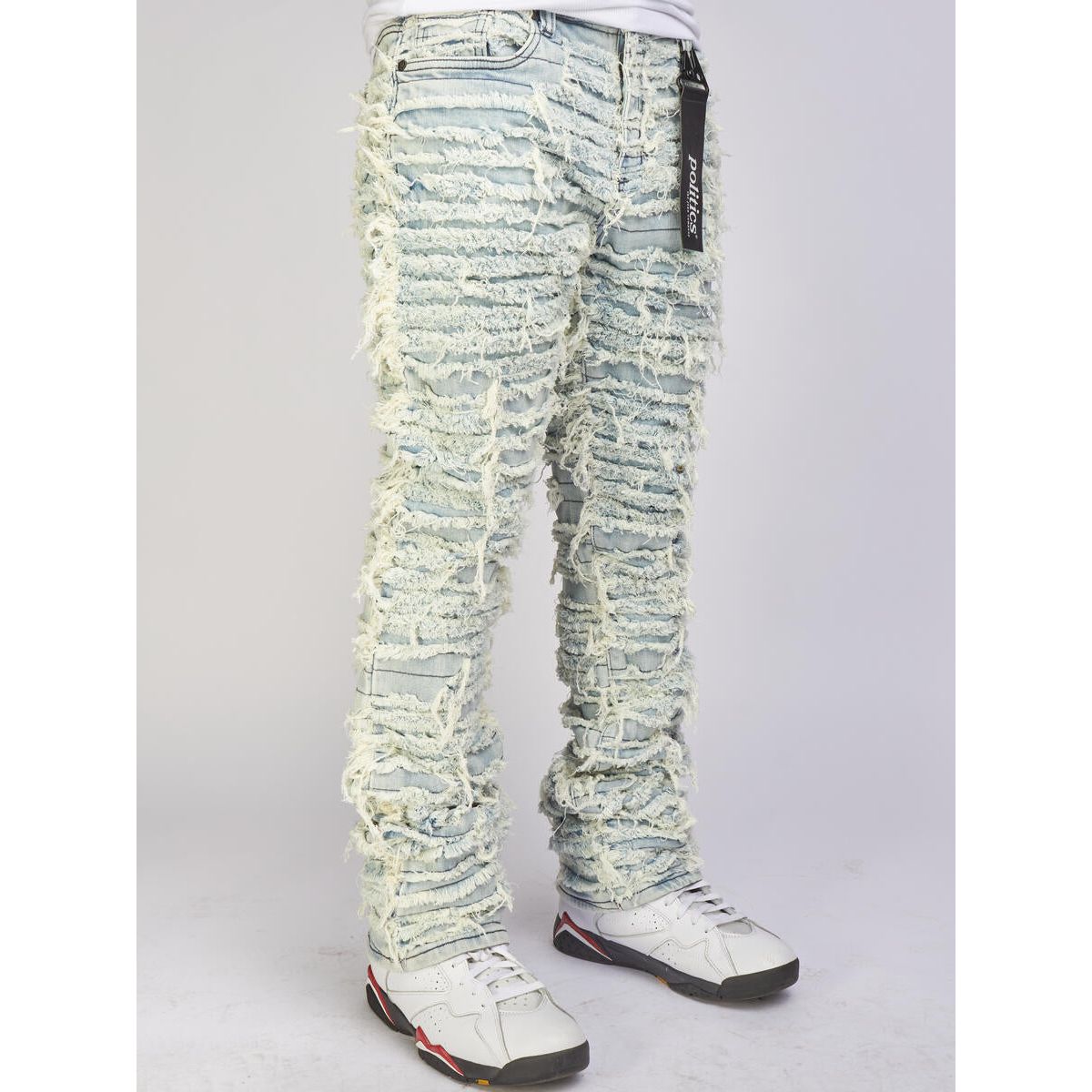 Politics Jeans Lightest Blue Thrashed Distressed Stacked Flare