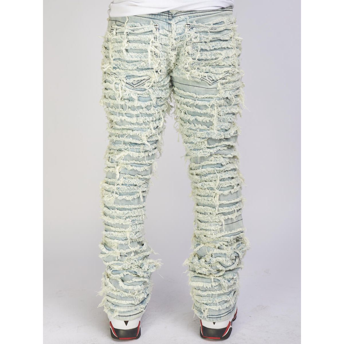 Politics Jeans Lightest Blue Thrashed Distressed Stacked Flare (Debris511)