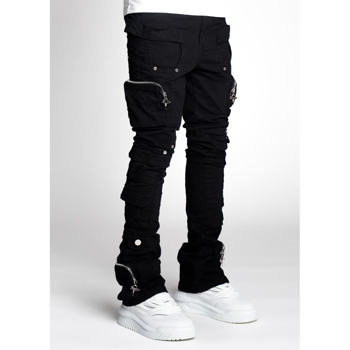 Skinny black cargo fashion pants mens