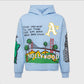 Unisex Homme + Femme Cali to NYC Hoodie in Sky Blue, featuring a relaxed fit and soft, comfortable fabric