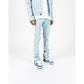  High-rise light blue denim jeans with a distressed finish and flared leg design