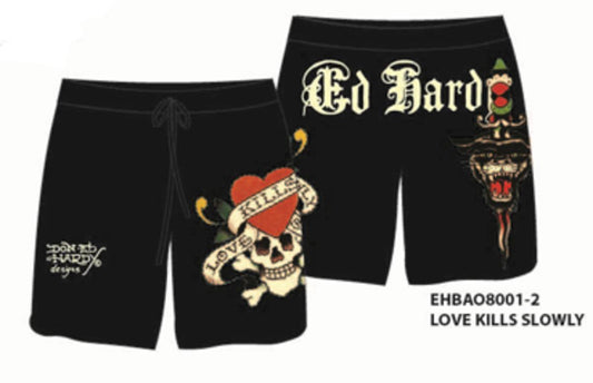 Ed Hardy Love Kills Slowly Print Shorts - Black