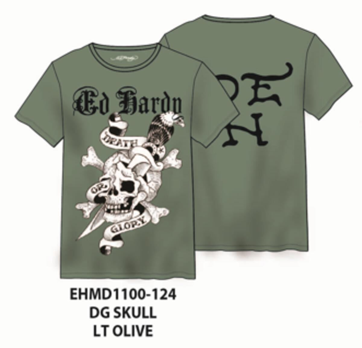 Ed Hardy DG Skull SS Tee in Light Olive, a trendy and stylish men's t-shirt with a bold skull design