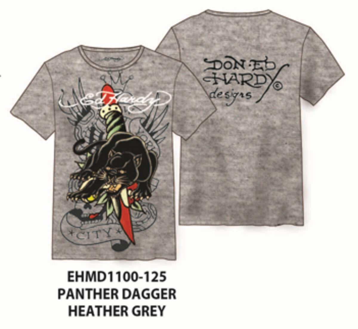 Ed Hardy Panther Dagger SS Tee in Heather Grey, a stylish and edgy t-shirt featuring a fierce panther and dagger design