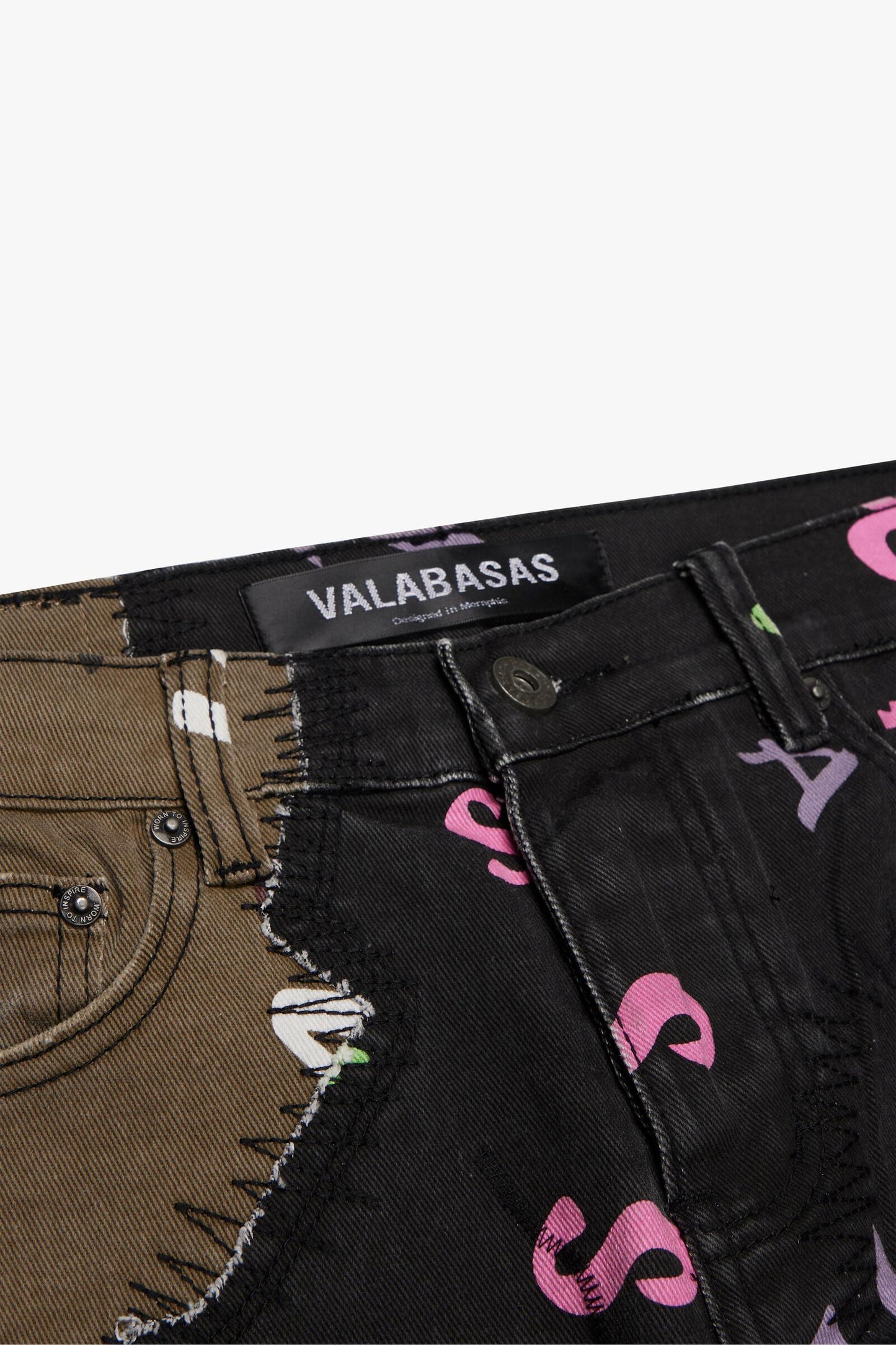 Valabasas "Distracted" Olive-Black Stacked Flare Jeans