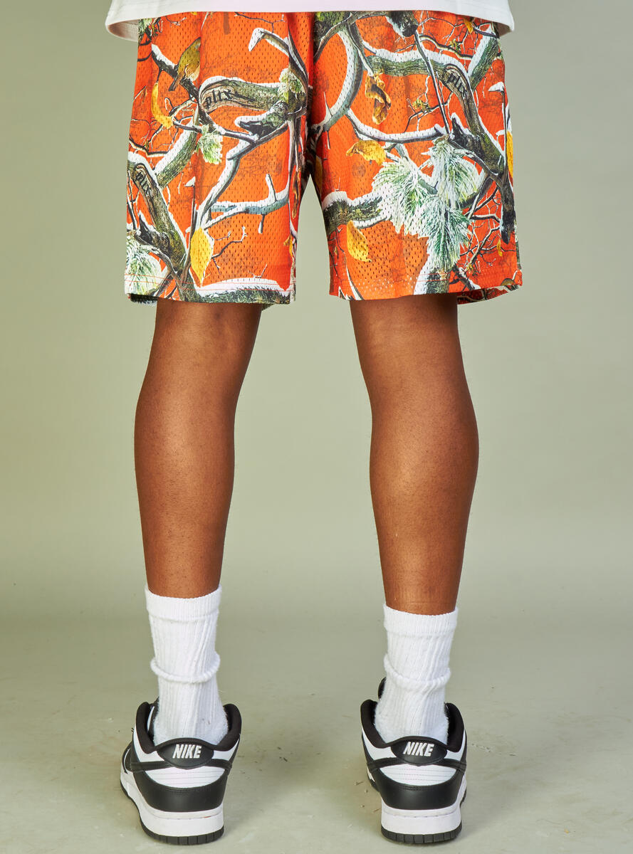 Orange mesh shorts with Branches design, perfect for showing support at political rallies and events