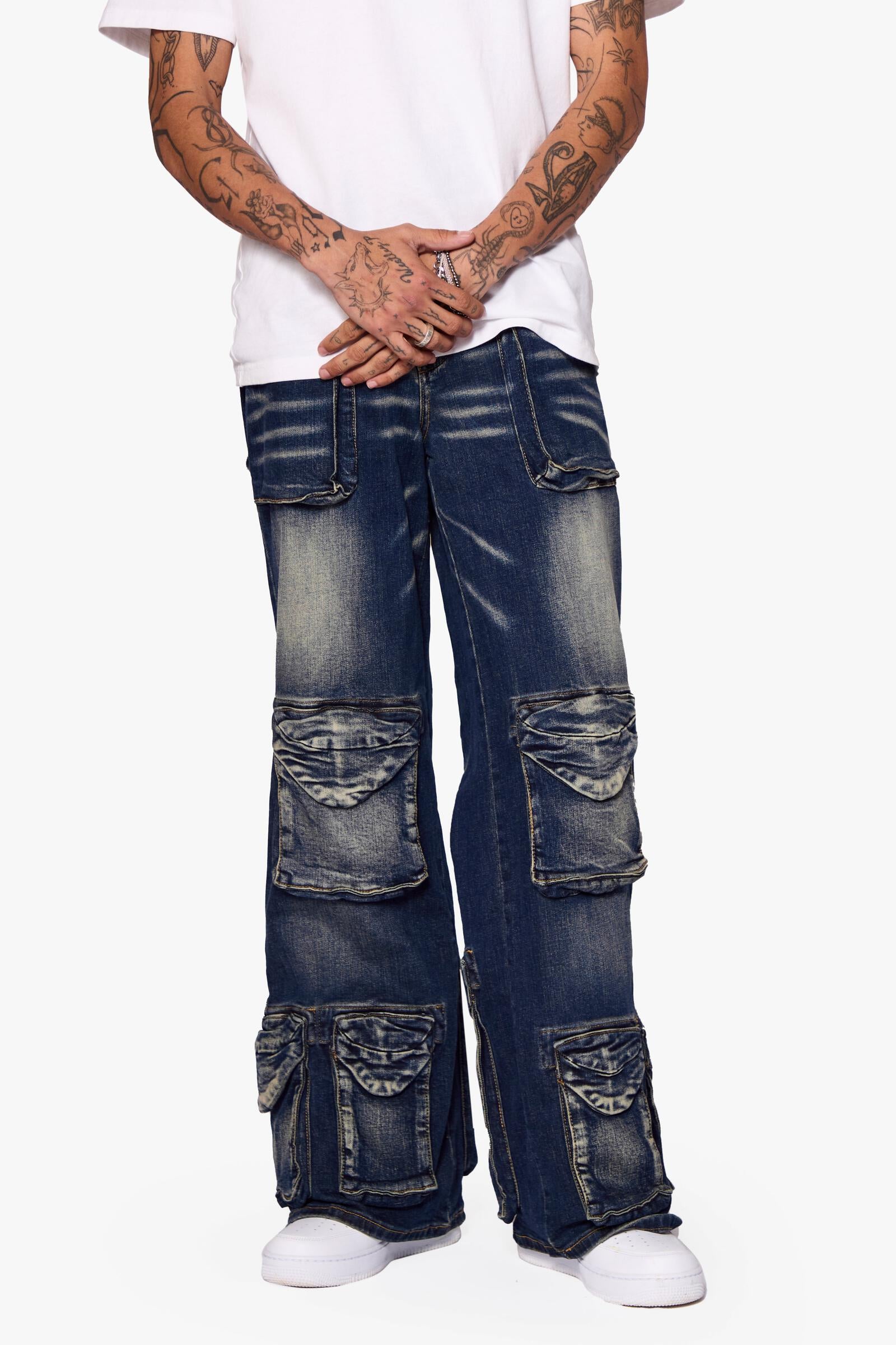 Valabasas Ram Dark Blue Baggy Denim Jeans with distressed details