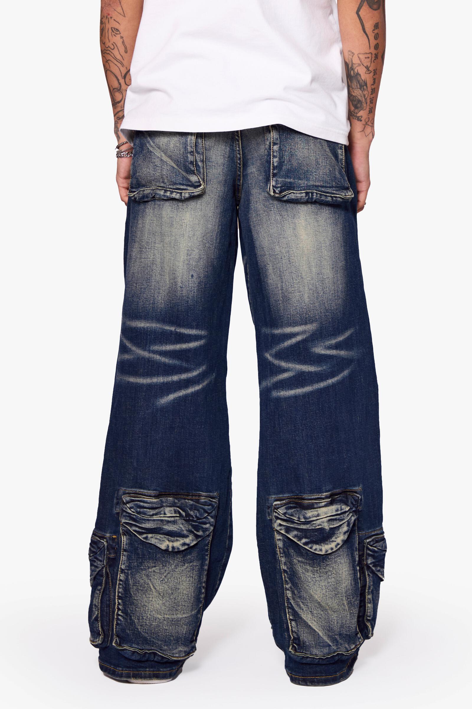 A pair of stylish Valabasas Ram Dark Blue Baggy Denim Jeans with a relaxed fit and trendy design