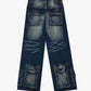 Dark blue denim jeans with a trendy baggy design