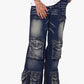 Valabasas Ram Dark Blue Baggy Denim Jeans with Distressed Details and Vintage Wash