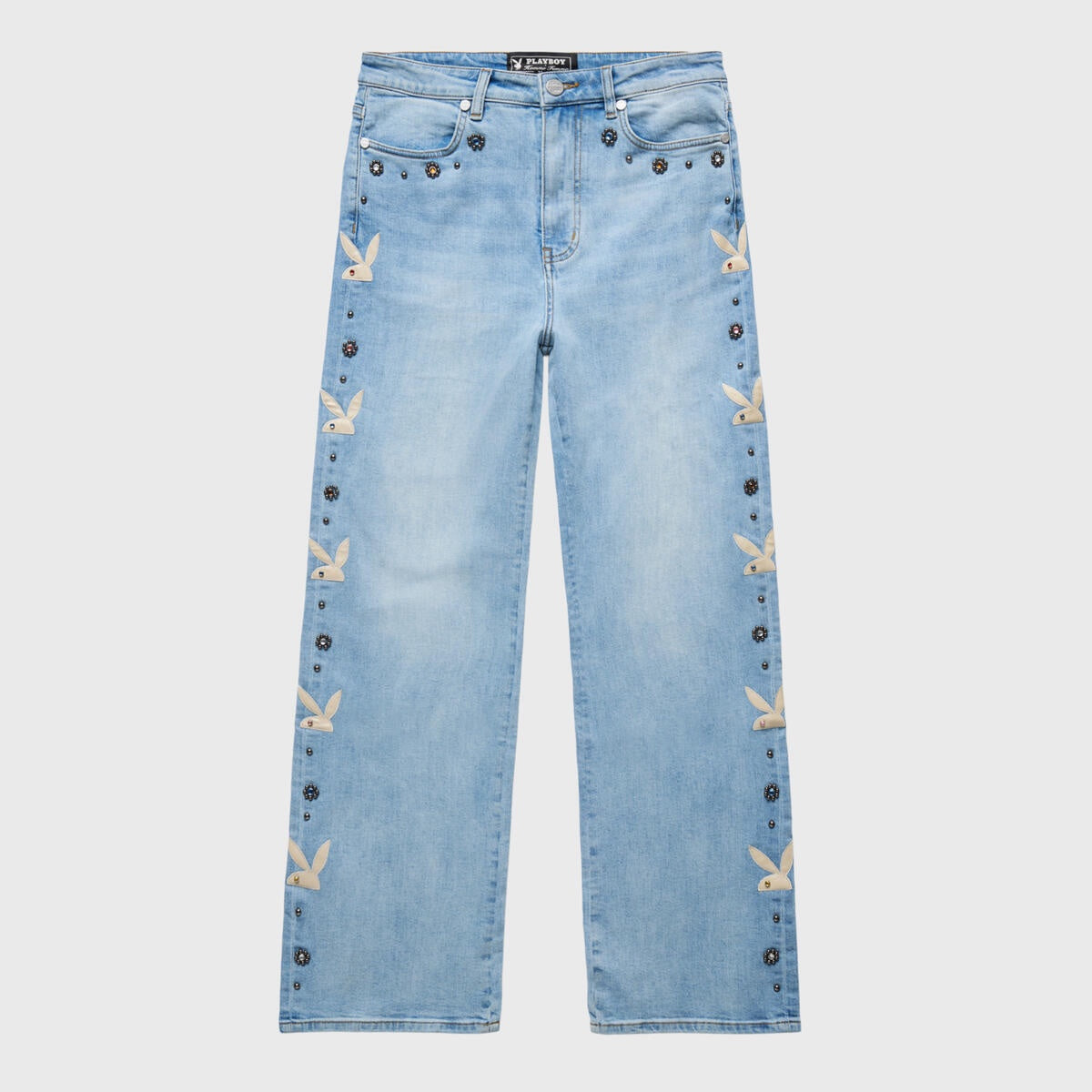 Homme + Femme Bunny Denim Jeans - Blue for men, designed with a slim fit and distressed details, perfect for a casual yet stylish look