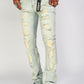 Light vintage blue distressed denim jeans with stacked silhouette and Uzi505 design