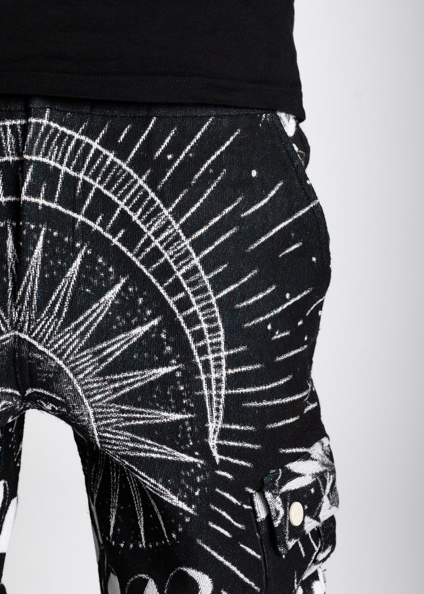 Guapi Obsidian Black Tapestry Pants with intricate woven design and comfortable fit