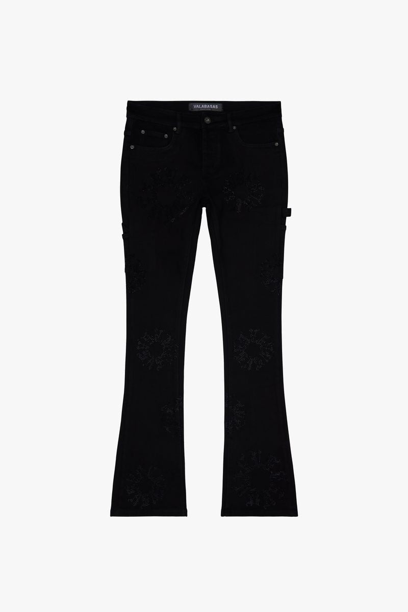 Valabasas Ringer black stacked flare jeans with trendy and edgy design