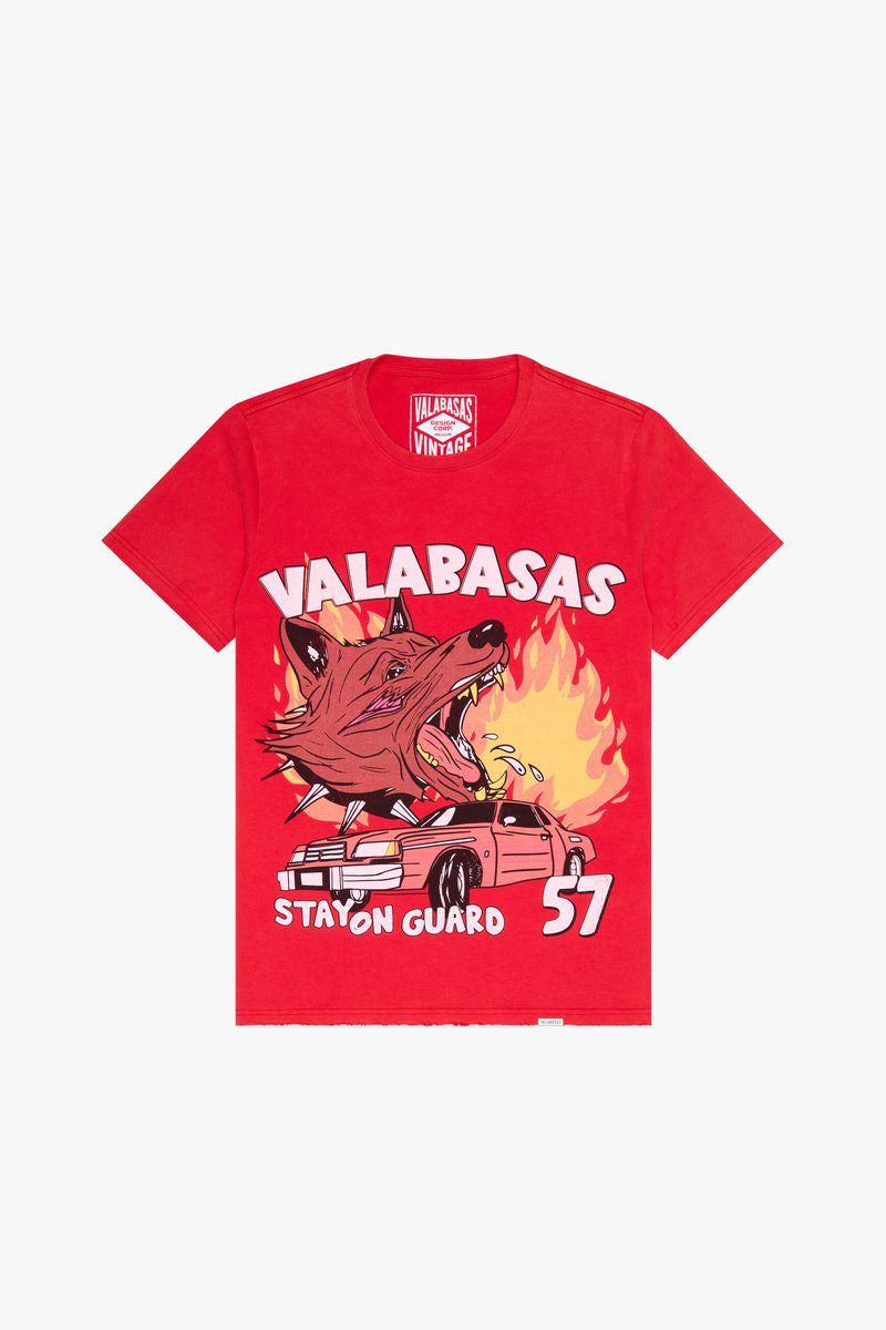 Valabasas On Guard Vintage Red Tee, a stylish and comfortable t-shirt for casual wear and everyday use, featuring a bold red color and unique design