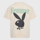  Cream and green Homme + Femme Twisted Bunny Tee featuring a unique bunny graphic and twisted design, perfect for a relaxed and trendy outfit