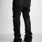 Guapi Iron Grey Stacked Zipped Denim Jeans with distressed detailing and slim fit silhouette