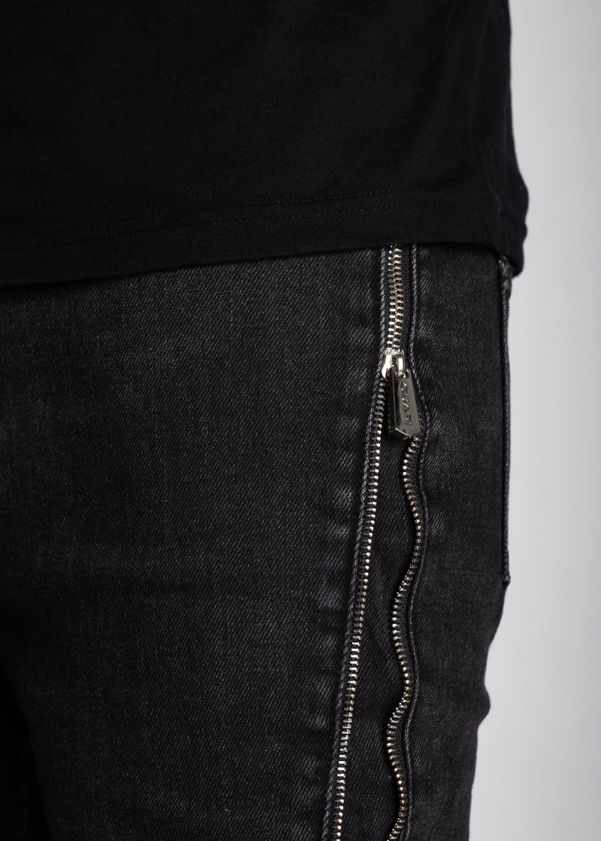 Guapi Iron Grey Stacked Zipped Denim Jeans: A stylish and versatile pair of jeans with a unique stacked design and zipper details