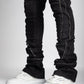  Front view of Guapi Iron Grey Stacked Zipped Denim Jeans in a slim fit style