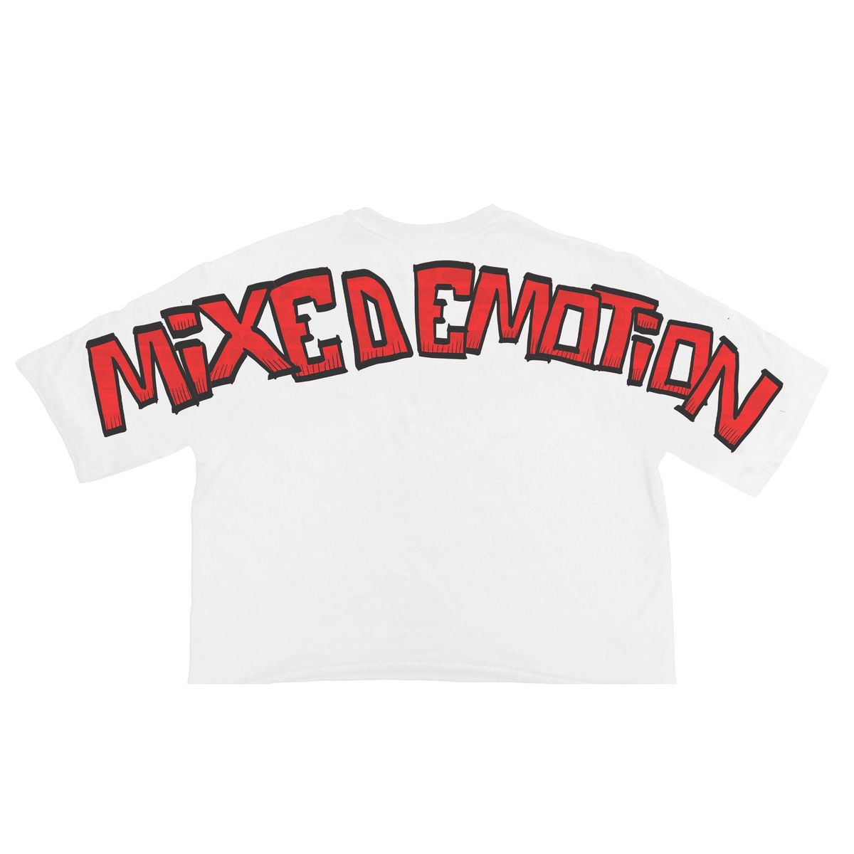 Fashionable white cropped tee featuring oversized monster graphic
