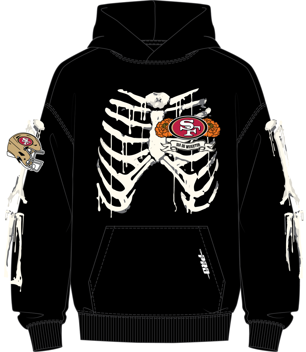 Black Pro Standard San Francisco 49ers Rib Cage Drop Shoulder Hoodie with team logo