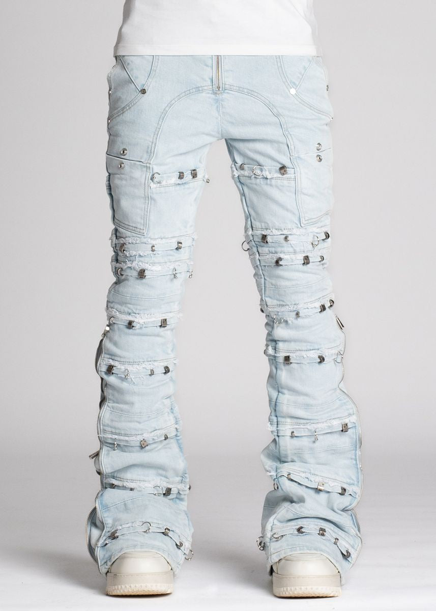 Guapi Aqua Blue Stacked Piercing Denim Jeans