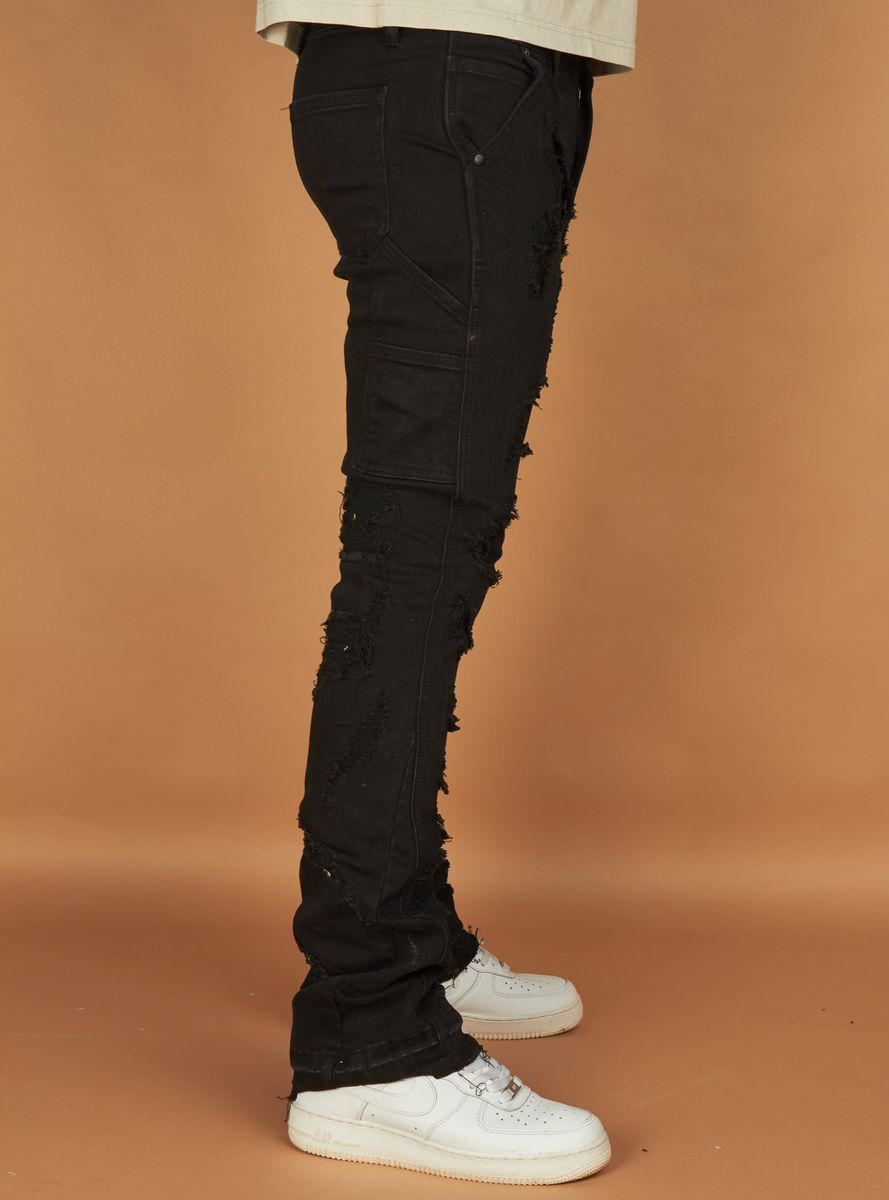 Model wearing Politics Jeans Wagner Black Denim with a classic 5-pocket design