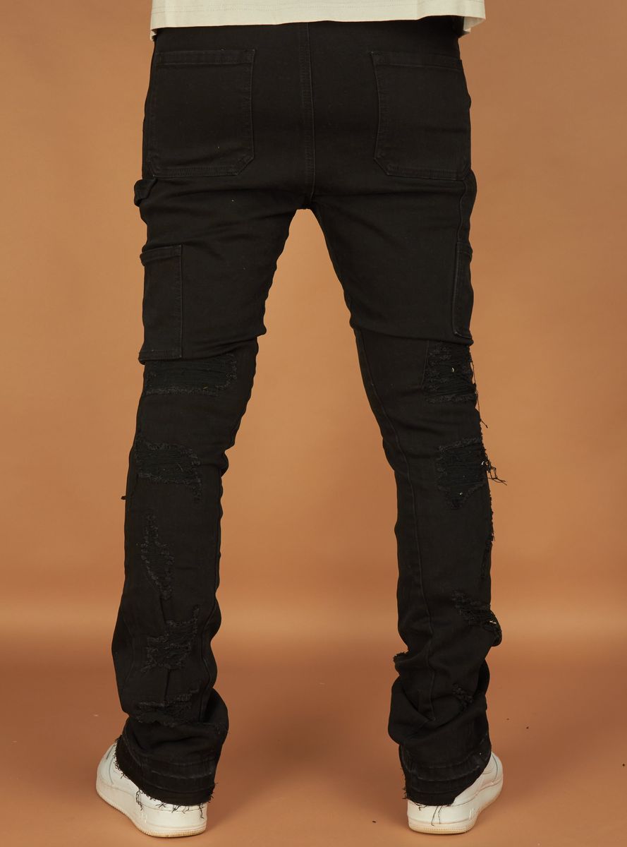 Back view of Politics Jeans Wagner Black Denim featuring logo patch and belt loops