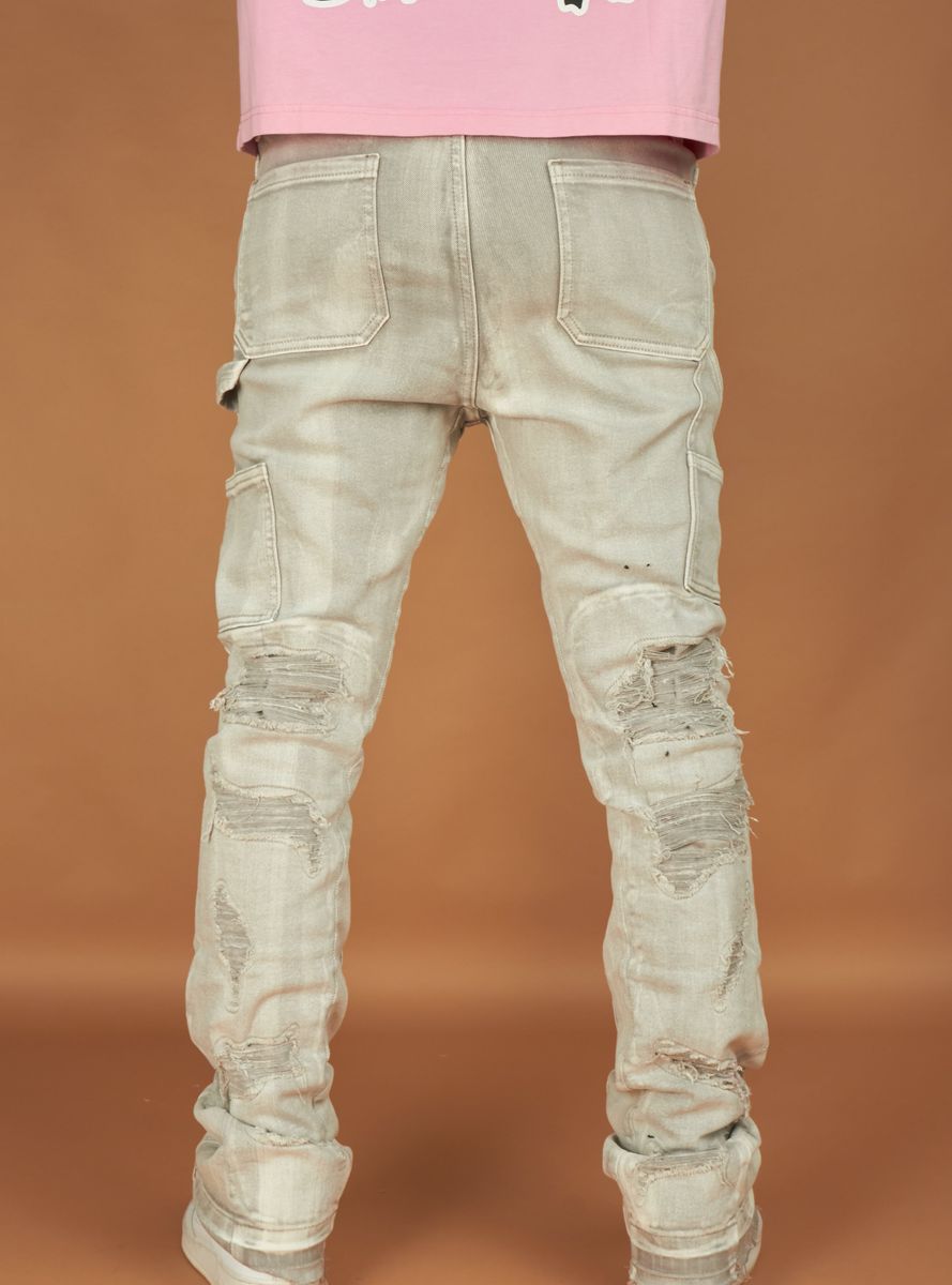 Side view of Politics Jeans Wagner Grey Denim showing pocket details