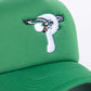 Front view of the Reference Pheagles Trucker Hat in Green, showing embroidered logo and adjustable strap 